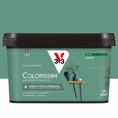 Peinture murs, boiseries et radiateurs vert cactus satin V33 Colorissim 2.5 L
