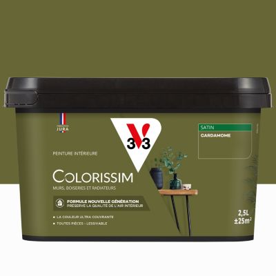 Peinture murs, boiseries et radiateurs vert cardamome satin V33 Colorissim 2.5 L