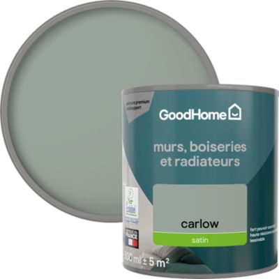 Peinture murs, boiseries et radiateurs vert carlow satin GoodHome Premium 0.5 L