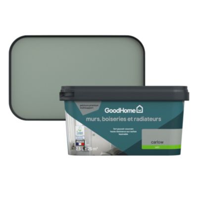 Peinture murs, boiseries et radiateurs vert carlow satin GoodHome Premium 2.5 L