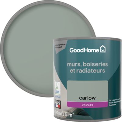 Peinture murs, boiseries et radiateurs vert carlow velours GoodHome Premium 0.5 L
