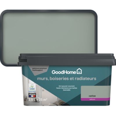 Peinture murs, boiseries et radiateurs vert carlow velours GoodHome Premium 2.5 L