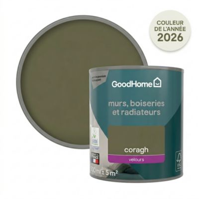 Peinture murs, boiseries et radiateurs vert coragh velours GoodHome Premium 0.5 L
