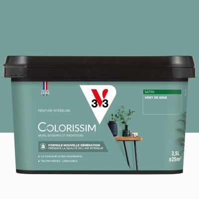 Peinture murs, boiseries et radiateurs vert de gris satin V33 ...