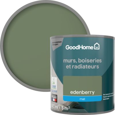 Peinture murs, boiseries et radiateurs vert edenberry mat GoodHome Premium 0.5 L