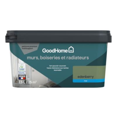 Peinture murs, boiseries et radiateurs vert edenberry mat GoodHome Premium 2.5 L