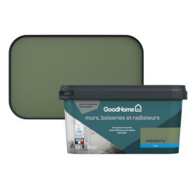 Peinture murs, boiseries et radiateurs vert edenberry mat GoodHome Premium 2.5 L