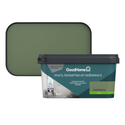 Peinture murs, boiseries et radiateurs vert edenberry satin GoodHome Premium 2.5 L