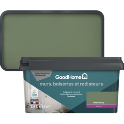 Peinture murs, boiseries et radiateurs vert edenberry velours GoodHome Premium 2.5 L