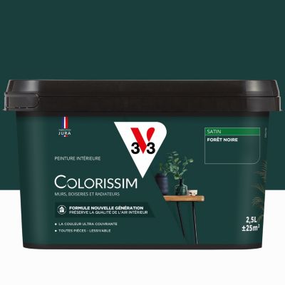 Peinture murs, boiseries et radiateurs vert fôret noire satin V33 Colorissim 2.5 L