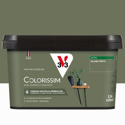 Peinture murs, boiseries et radiateurs vert glaise satin V33 Colorissim 2.5 L
