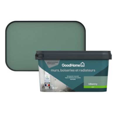 Peinture murs, boiseries et radiateurs vert kilkenny satin GoodHome Premium 2.5 L