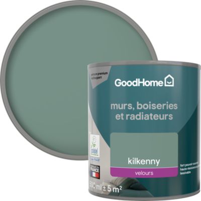 Peinture murs, boiseries et radiateurs vert kilkenny velours GoodHome Premium 0.5 L
