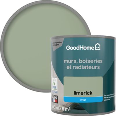 Peinture murs, boiseries et radiateurs vert limerick mat GoodHome Premium 0.5 L