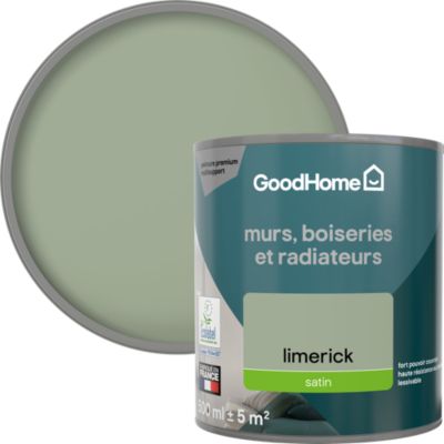 Peinture murs, boiseries et radiateurs vert limerick satin GoodHome ...