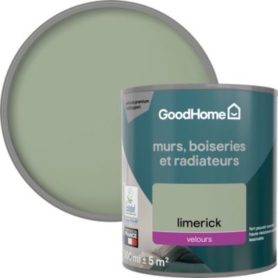 Peinture murs, boiseries et radiateurs vert limerick velours GoodHome Premium 0.5 L