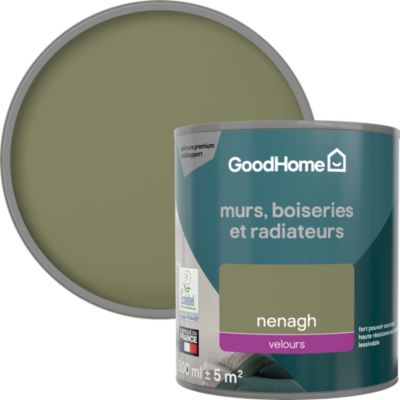 Peinture murs, boiseries et radiateurs vert nenagh velours GoodHome Premium 0.5 L
