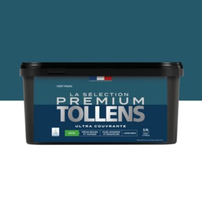 Peinture murs, boiseries et radiateurs vert paon satin Tollens Premium 2.5 L
