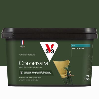 Peinture murs, boiseries et radiateurs vert romarin mat V33 Colorissim 2.5 L
