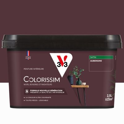 Peinture murs, boiseries et radiateurs violet aubergine satin V33 Colorissim 2.5 L