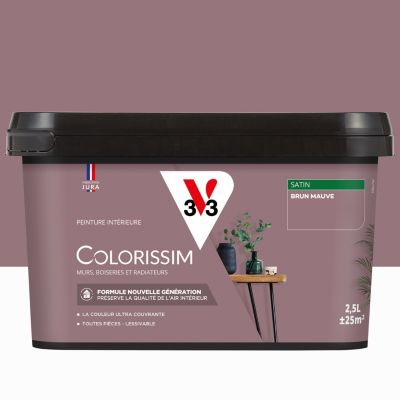 Peinture murs, boiseries et radiateurs violet brun mauve satin V33 Colorissim 2.5 L