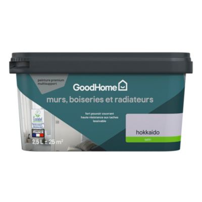 Peinture murs, boiseries et radiateurs violet hokkaido satin GoodHome Premium 2.5 L