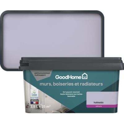 Peinture murs, boiseries et radiateurs violet hokkaido velours GoodHome Premium 2.5 L