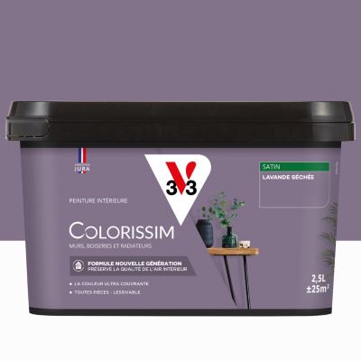 Peinture murs, boiseries et radiateurs violet lavande séchée satin V33 Colorissim 2.5 L