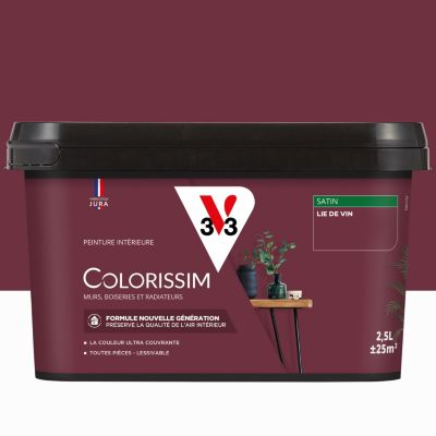 Peinture murs, boiseries et radiateurs violet lie de vin satin V33 Colorissim 2.5 L