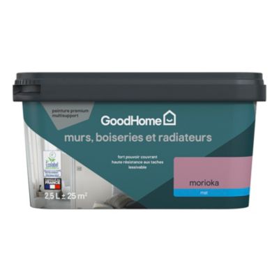 Peinture murs, boiseries et radiateurs violet morioka mat GoodHome Premium 2.5 L