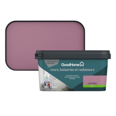 Peinture murs, boiseries et radiateurs violet morioka satin GoodHome Premium 2.5 L