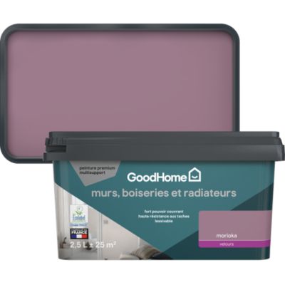 Peinture murs, boiseries et radiateurs violet morioka velours GoodHome Premium 2.5 L