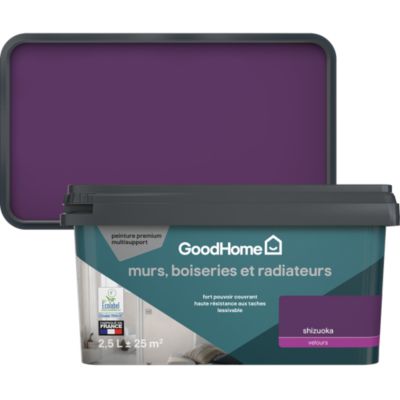 Peinture murs, boiseries et radiateurs violet shizuoka velours GoodHome Premium 2.5 L