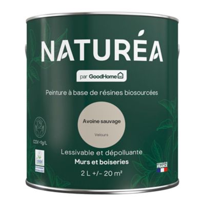 Peinture murs et boiseries beige avoine sauvage velours GoodHome Naturéa 2 L