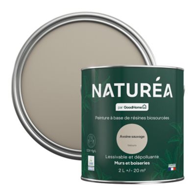 Peinture murs et boiseries beige avoine sauvage velours GoodHome Naturéa 2 L
