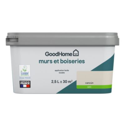 Peinture murs et boiseries beige cancún satin GoodHome 2.5 L