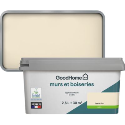 Peinture murs et boiseries blanc crème toronto satin GoodHome 2.5 L