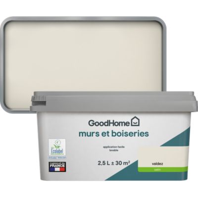 Peinture murs et boiseries blanc crème valdez satin GoodHome 2.5 L