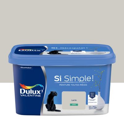 Peinture murs et boiseries blanc le lin satin Dulux Valentine Si Simple ! 2.5 L