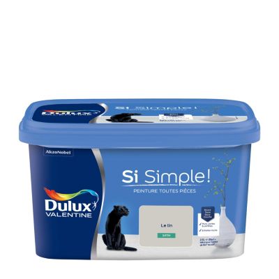 Peinture murs et boiseries blanc le lin satin Dulux Valentine Si Simple ! 2.5 L