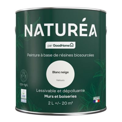 Peinture murs et boiseries blanc neige velours GoodHome Naturéa 2 L