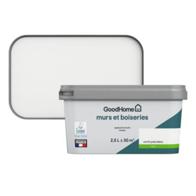 Peinture murs et boiseries blanc north pole satin GoodHome 2.5 L