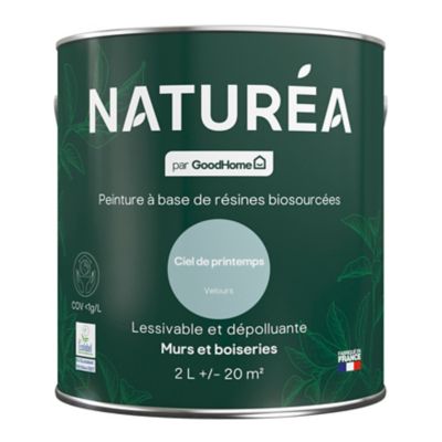 Peinture murs et boiseries bleu ciel de printemps velours GoodHome Naturéa 2 L