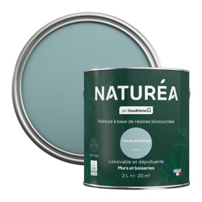 Peinture murs et boiseries bleu ciel de printemps velours GoodHome Naturéa 2 L