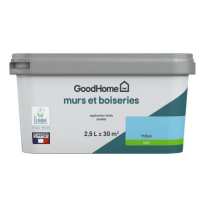 Peinture murs et boiseries bleu fréjus satin GoodHome 2.5 L