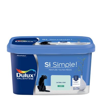 Peinture murs et boiseries bleu le bleu clait satin Dulux Valentine Si Simple ! 2.5 L