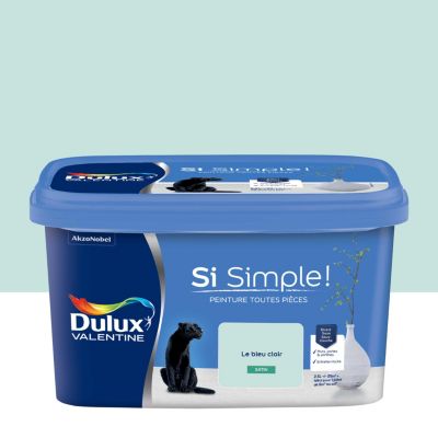 Peinture murs et boiseries bleu le bleu clait satin Dulux Valentine Si Simple ! 2.5 L