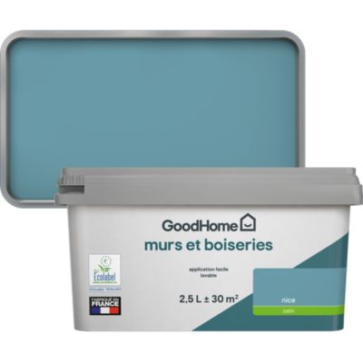 Peinture murs et boiseries bleu nice satin GoodHome 2.5 L
