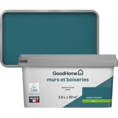 Peinture murs et boiseries bleu sainte-maxime satin GoodHome 2.5 L