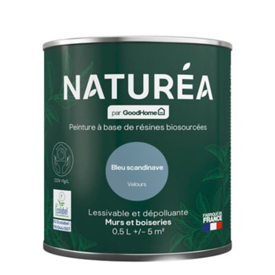 Peinture murs et boiseries bleu scandinave velours GoodHome Naturéa 0.5 L